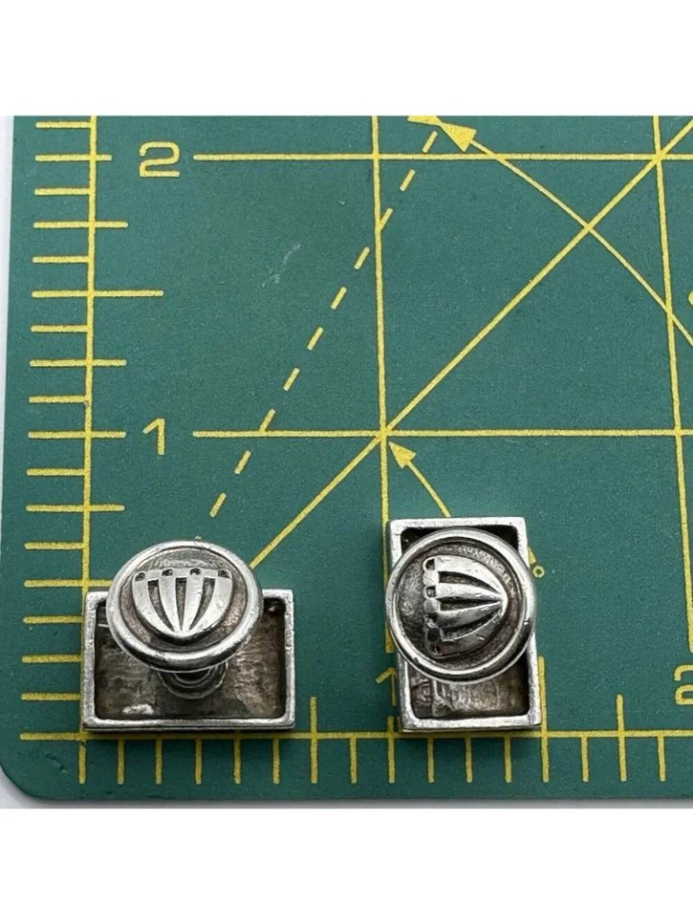 Blue Red Enamel Stripe Cufflinks Designed Signed Sterling Silver Unique Fix Back